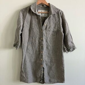 notPERFECTLINEN Striped Linen Shirt in Gray and White